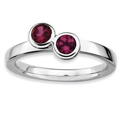 Dbl Round Rhodolite Garnet Ring Sterling Silver, QSK427-5, 886774003474