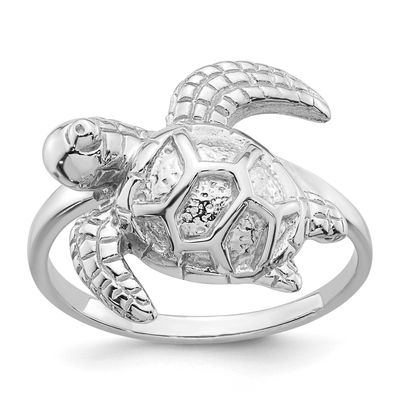 Polished Turtle Ring Sterling Silver Rhodium-plated, QR7694-6,