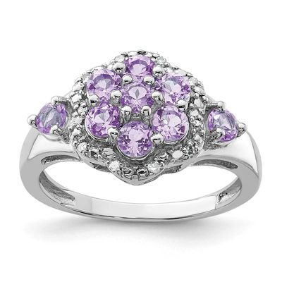 Diam. &amp; Pink Quartz Ring Sterling Silver Rhodium-plated, QR3064PAM-5, 883957481876