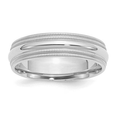 6mm Comfort Ring Fit Double Milgrain Sterling Silver Rhodium-plated, QDMC060RH-6.5, 883957187006