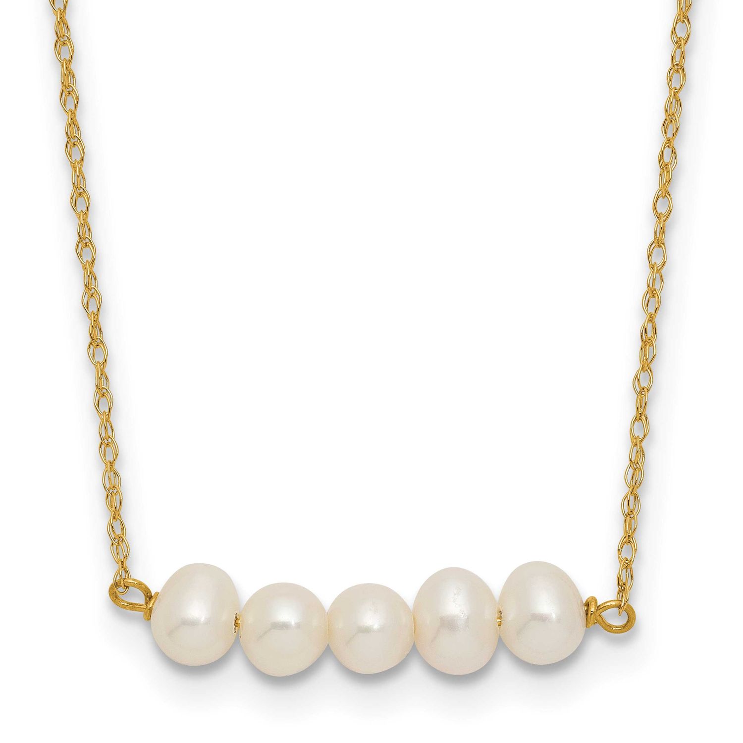 4-5mm White Semi-Round Freshwater Cultured Pearl Bar 19.5 inch Necklace 14k Gold, XF874-19.5,