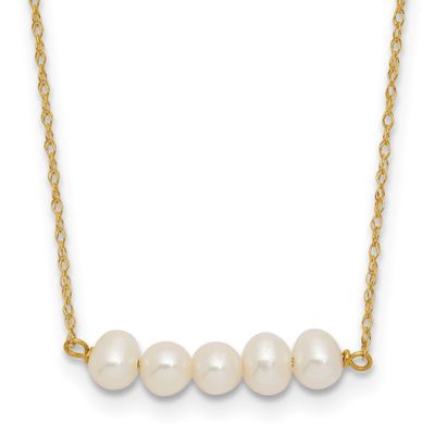 4-5mm White Semi-Round Freshwater Cultured Pearl Bar 19.5 inch Necklace 14k Gold, XF874-19.5,