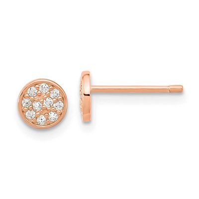 Cheryl M Polished Pave CZ Circle Post Earrings Sterling Silver Rose Gold-plated, QCM1864P,