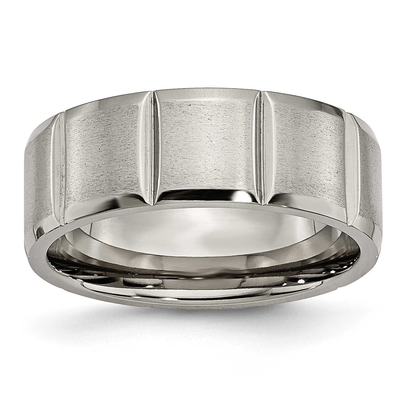 Satin and Polished 8mm Grooved Band Titanium, TB324-10, 886774530840