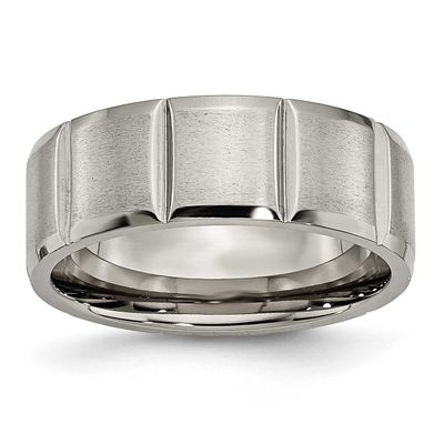 Satin and Polished 8mm Grooved Band Titanium, TB324-10, 886774530840