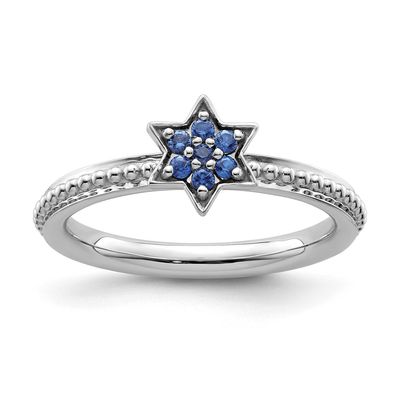 Created Sapphire Star Ring 14k White Gold, SK2151-5,