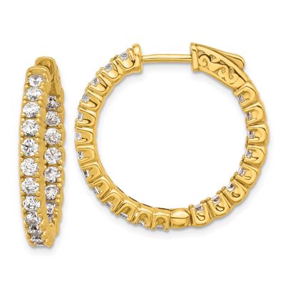 Gold-tone Flash Gold-plated 2.5mm CZ 42 Stone In and Out Hinged Hoop Earrings Sterling Silver, QE79