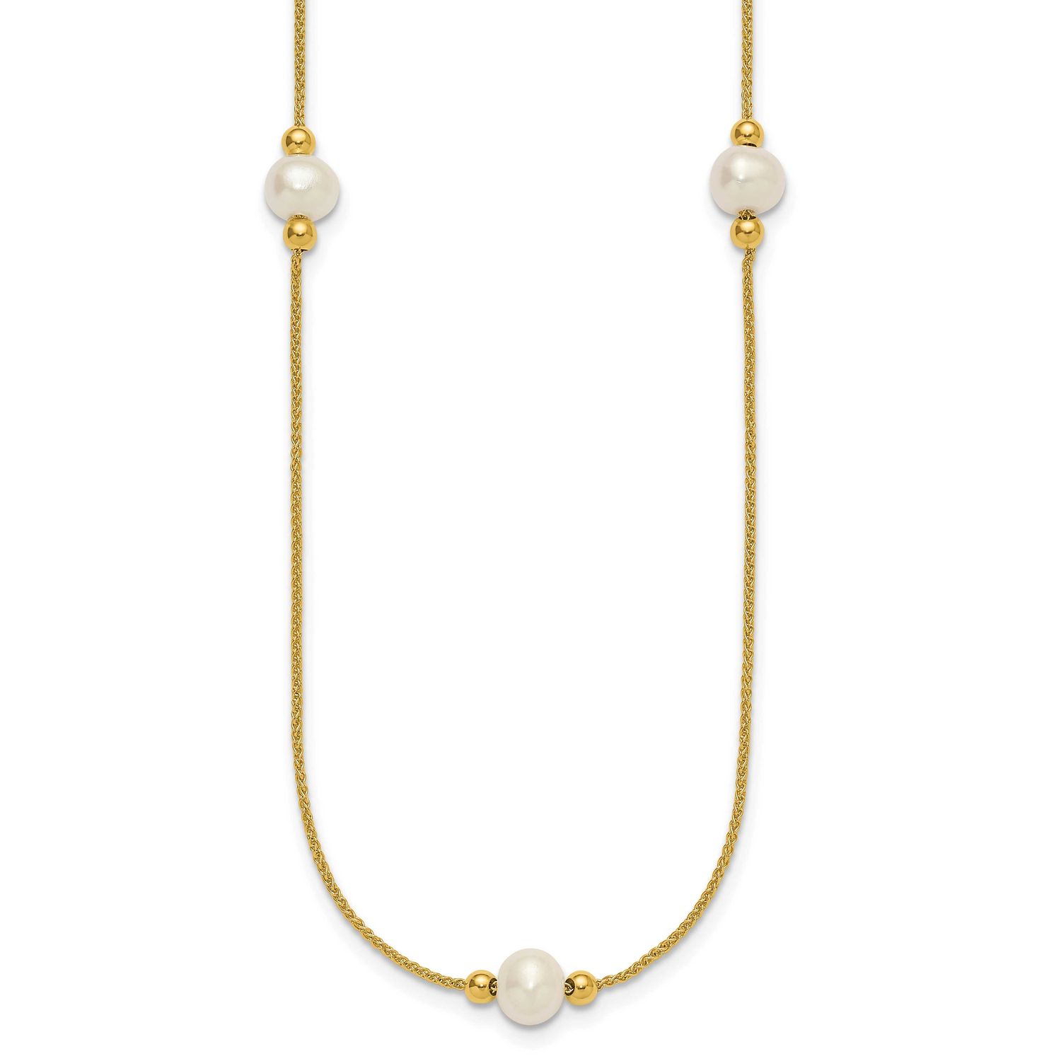 Polished 8-9mm Semi-Round Freshwater Cultured Pearl 3-station 18 inch Necklace 10k Gold, 10XF921-18,