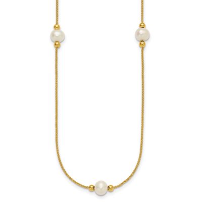 Polished 8-9mm Semi-Round Freshwater Cultured Pearl 3-station 18 inch Necklace 10k Gold, 10XF921-18,