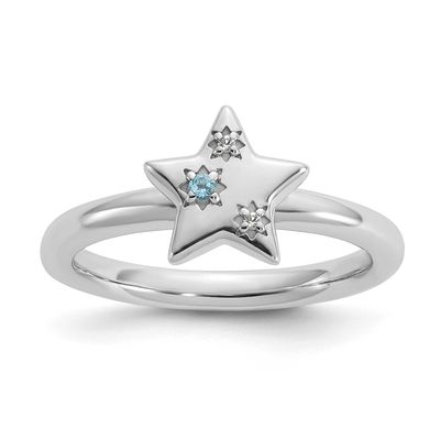 Blue/White Topaz Star Ring Sterling Silver Rhodium-plated, QSK2283-9,