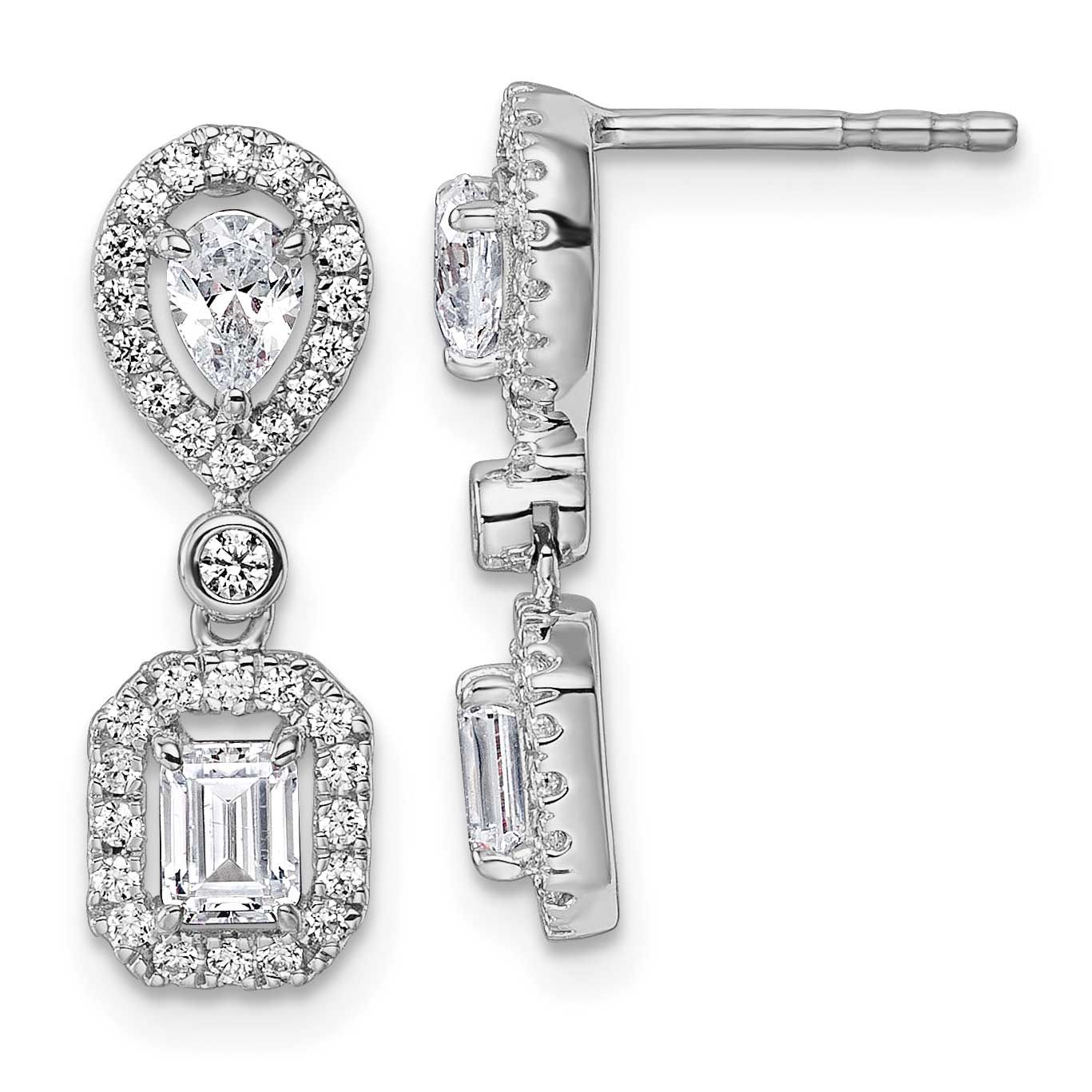 Lab Grown Diamond VS/SI FGH 2-stone Halo Dangle Earrings 14k White Gold, EM10510-100-WLG,