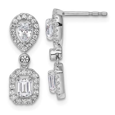 Lab Grown Diamond VS/SI FGH 2-stone Halo Dangle Earrings 14k White Gold, EM10510-100-WLG,