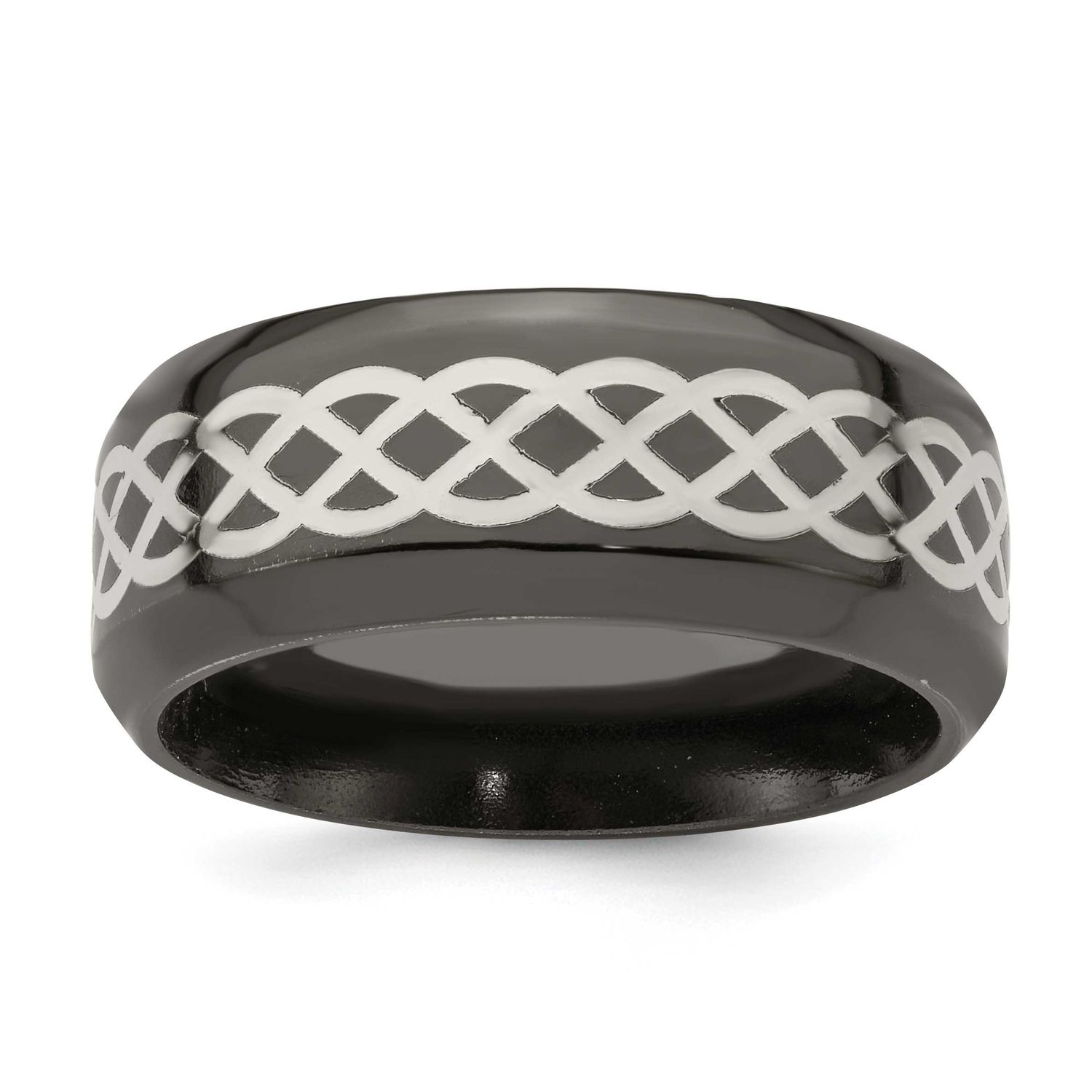 Edward Mirell Black Ti and Argentium Inlay Polished Celtic Design 9mm Flat Band Sterling Silver, EM