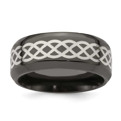 Edward Mirell Black Ti and Argentium Inlay Polished Celtic Design 9mm Flat Band Sterling Silver, EM