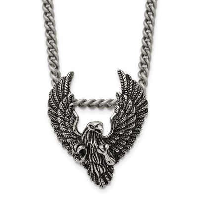 Antiqued and Polished Eagle Pendant on a 24 inch Curb Chain Necklace Stainless Steel, SRN2022-24, 1