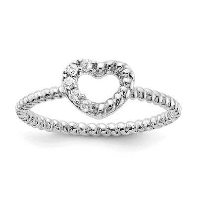 Cheryl M Polished and Twisted CZ Heart Ring Sterling Silver Rhodium-plated, QCM1939-7,