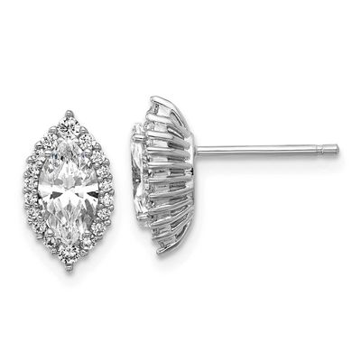 Cheryl M Polished Marquise CZ Halo Post Earrings Sterling Silver Rhodium-plated, QCM1693, 196904277