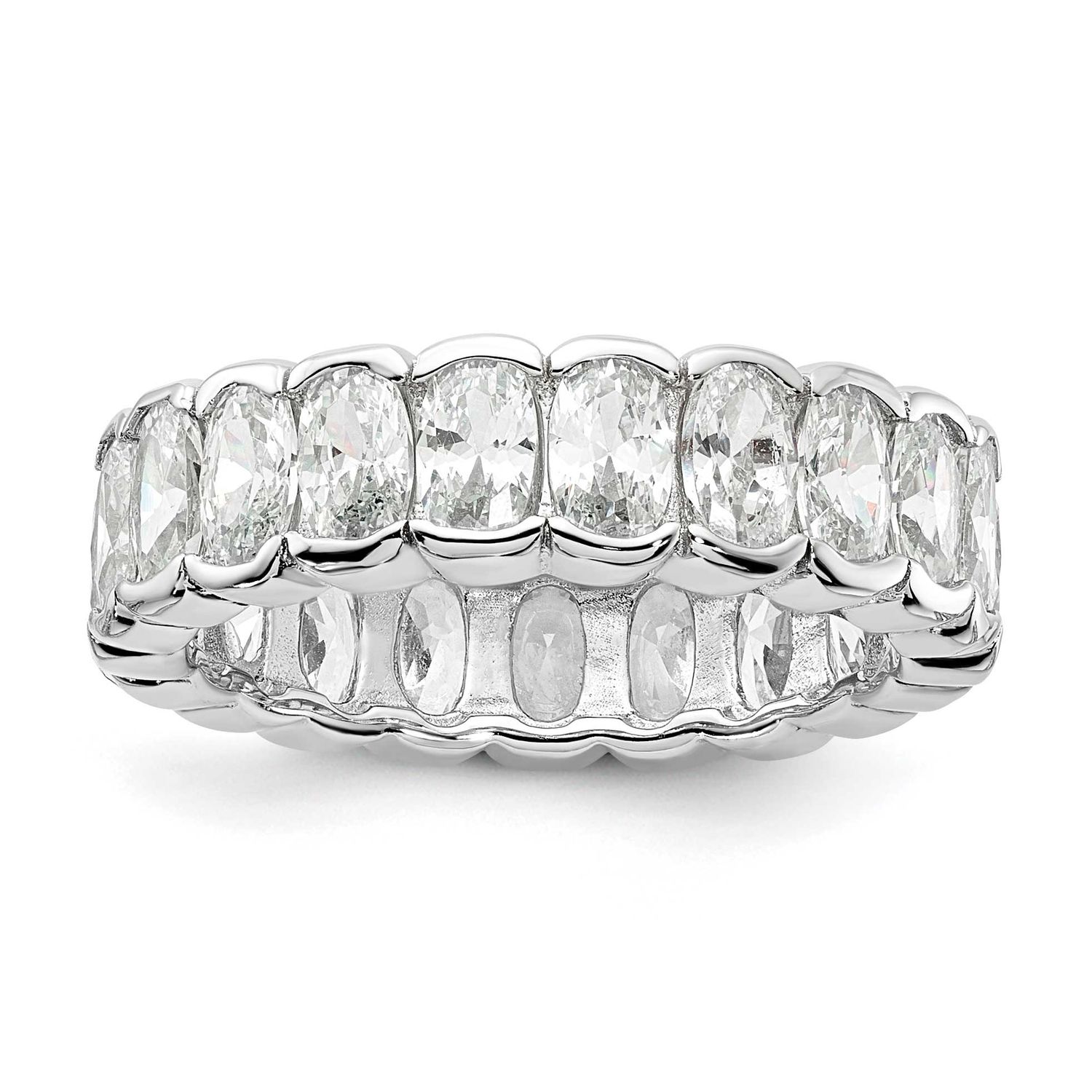 Cheryl M Polished Oval CZ Eternity Ring Sterling Silver Rhodium-plated, QCM1923-8,