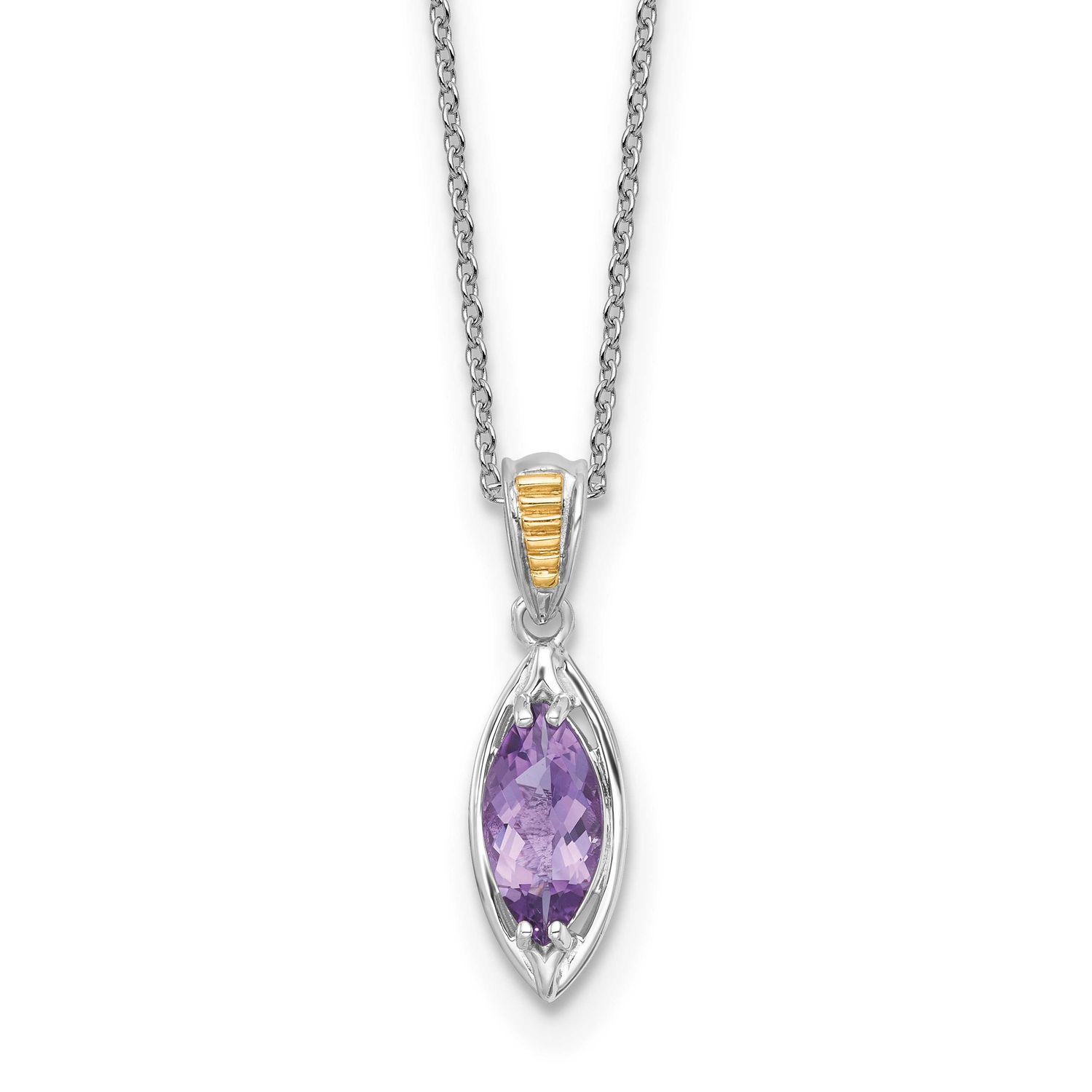 Shey Couture with 14k Accent Marquise Amethyst Navette 18 inch with 2 inch Extension Necklace Sterl