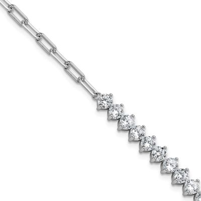 Cheryl M Polished Fancy CZ and Paperclip Link Bracelet Sterling Silver Rhodium-plated, QCM1832-8, 1