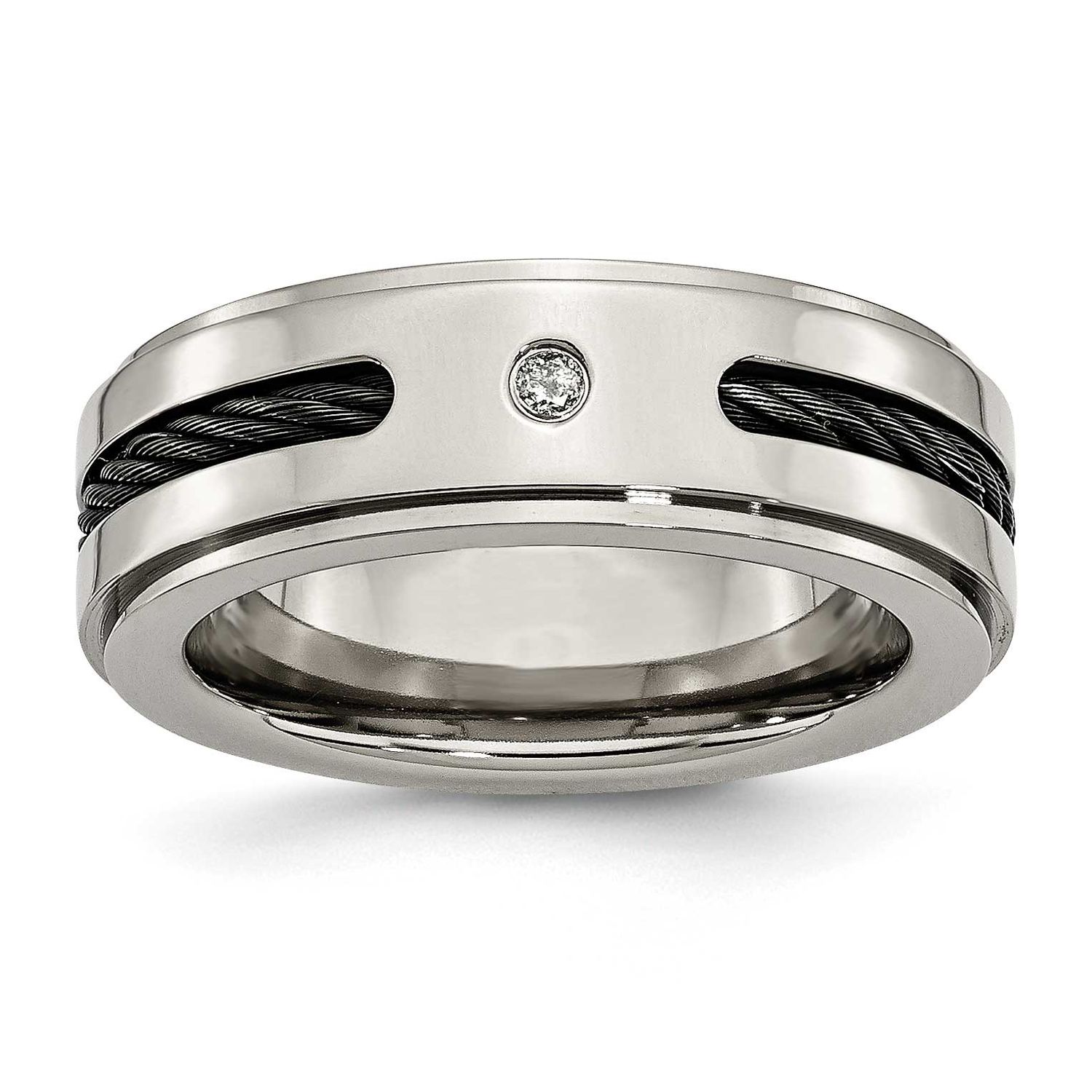 Black IP-plated Cable/0.035ct. Diamond Band Titanium Polished, TB443A-8, 883957022666