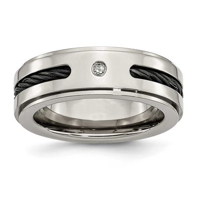 Black IP-plated Cable/0.035ct. Diamond Band Titanium Polished, TB443A-8, 883957022666