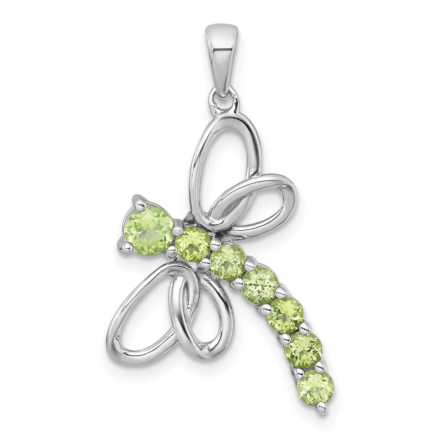 Polished Peridot Dragonfly Pendant Sterling Silver Rhodium-plated, QP6011PE,