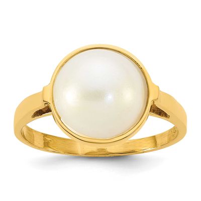 10-11mm White Saltwater Cultured Mabe Pearl Ring 14k Gold Polished, Y13953PL,