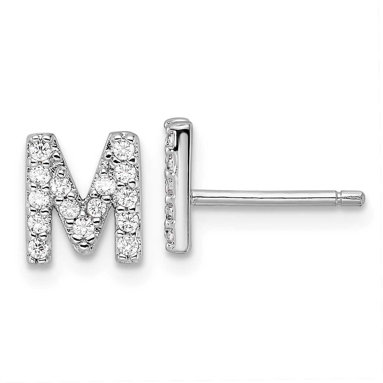 Cheryl M Polished Letter M CZ Initial Post Earrings Sterling Silver Rhodium-plated, QCM1867M,