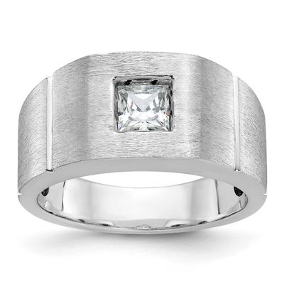 IBGoodman Men&#39;s Polished and Satin Square Solitaire 2/3 Carat Lab Grown Diamond Ring 14k White Gold