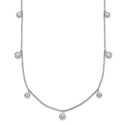 CZ 9 Stone 9 Station 16 inch with 2 inch Extension Necklace Sterling Silver Rhodium-plated, QSH168-