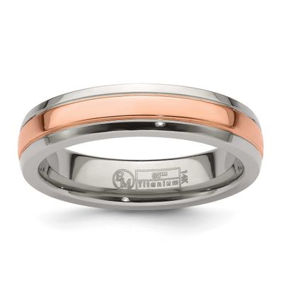 Edward Mirell 14k Rose Gold Inlay Grooved 5mm Band Titanium, EMR357-5MM-8.5,