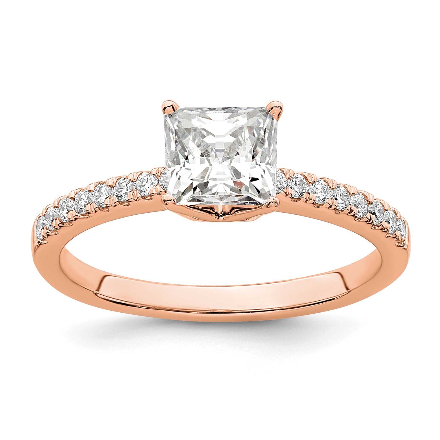 True Origin 1/6 carat Lab Grown Diamond VS D E F Semi Mount Princess Engagement Ring 14k Rose Gold,