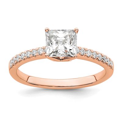 True Origin 1/6 carat Lab Grown Diamond VS D E F Semi Mount Princess Engagement Ring 14k Rose Gold,