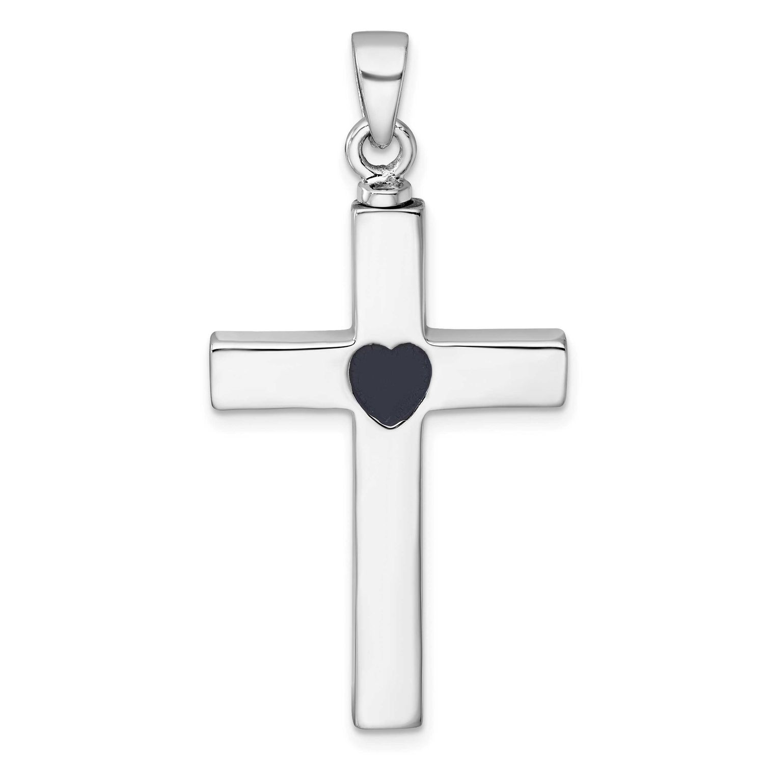 Cross Enameled Heart Ash Holder Pendant Sterling Silver Rhodium-plated, QC11532,