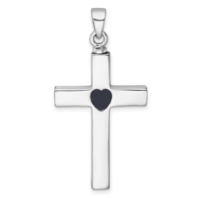 Cross Enameled Heart Ash Holder Pendant Sterling Silver Rhodium-plated, QC11532,