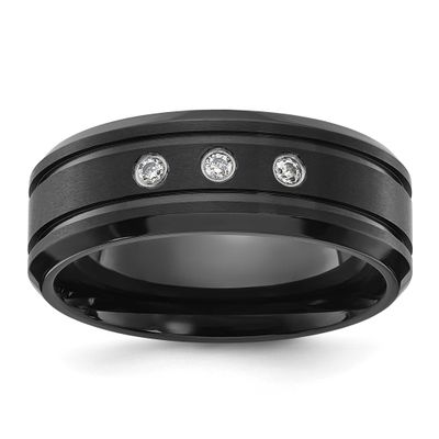 Polished Black IP-plated with CZ 8mm Band Stainless Steel Brushed, SR737-9.5, 196904253359