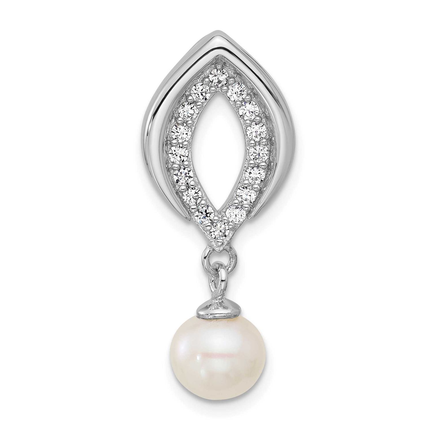 CZ FWC Pearl Dangle Pendant Sterling Silver Rhodium-plated, QG7178P,