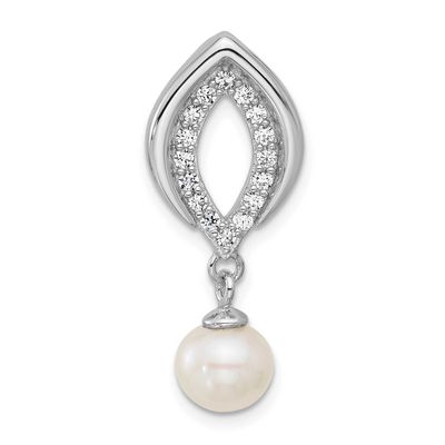 CZ FWC Pearl Dangle Pendant Sterling Silver Rhodium-plated, QG7178P,