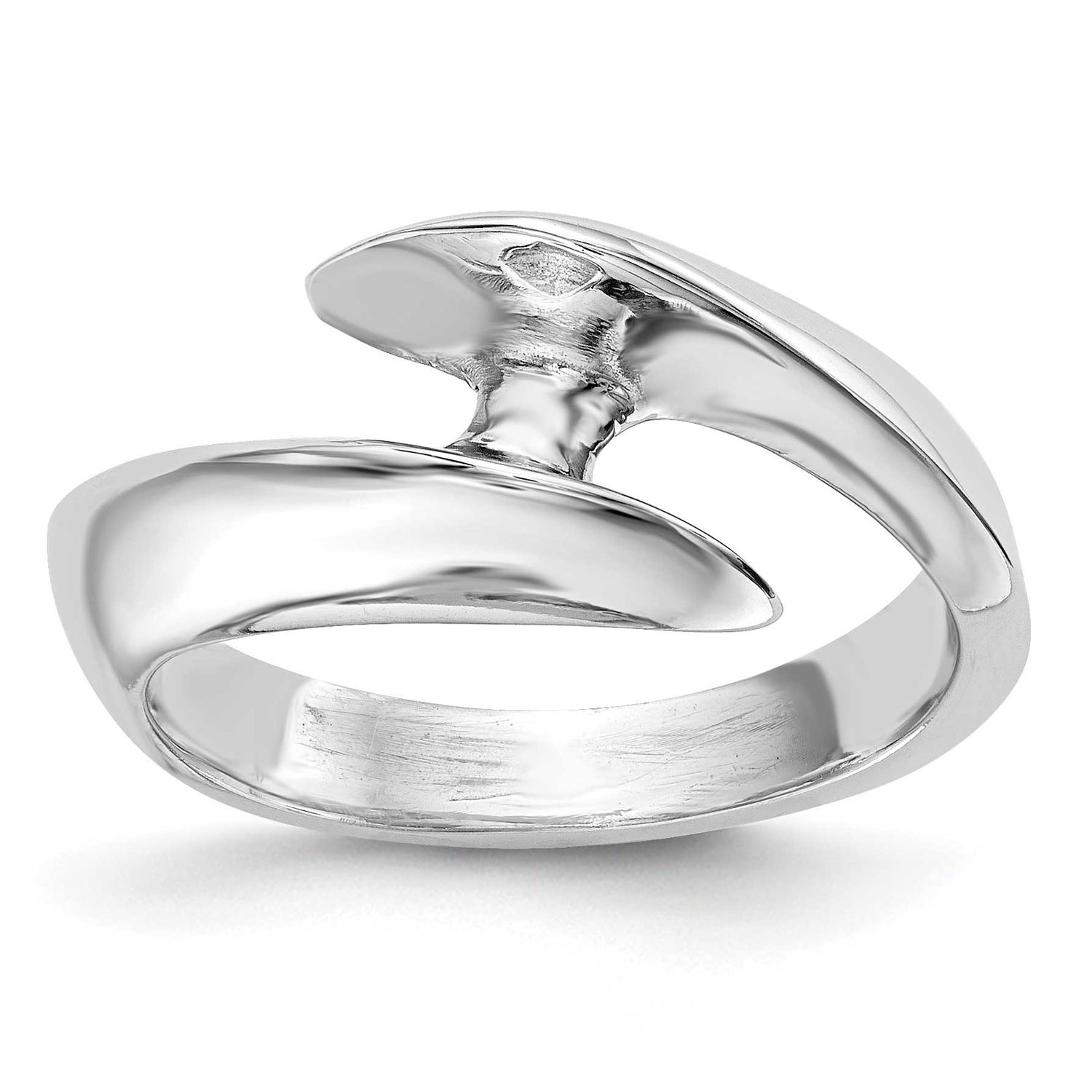Holds 1/2 carat 5.2mm Round Half-Bezel Bypass Solitaire Engagement Ring Mounting 14k White Gold, RM