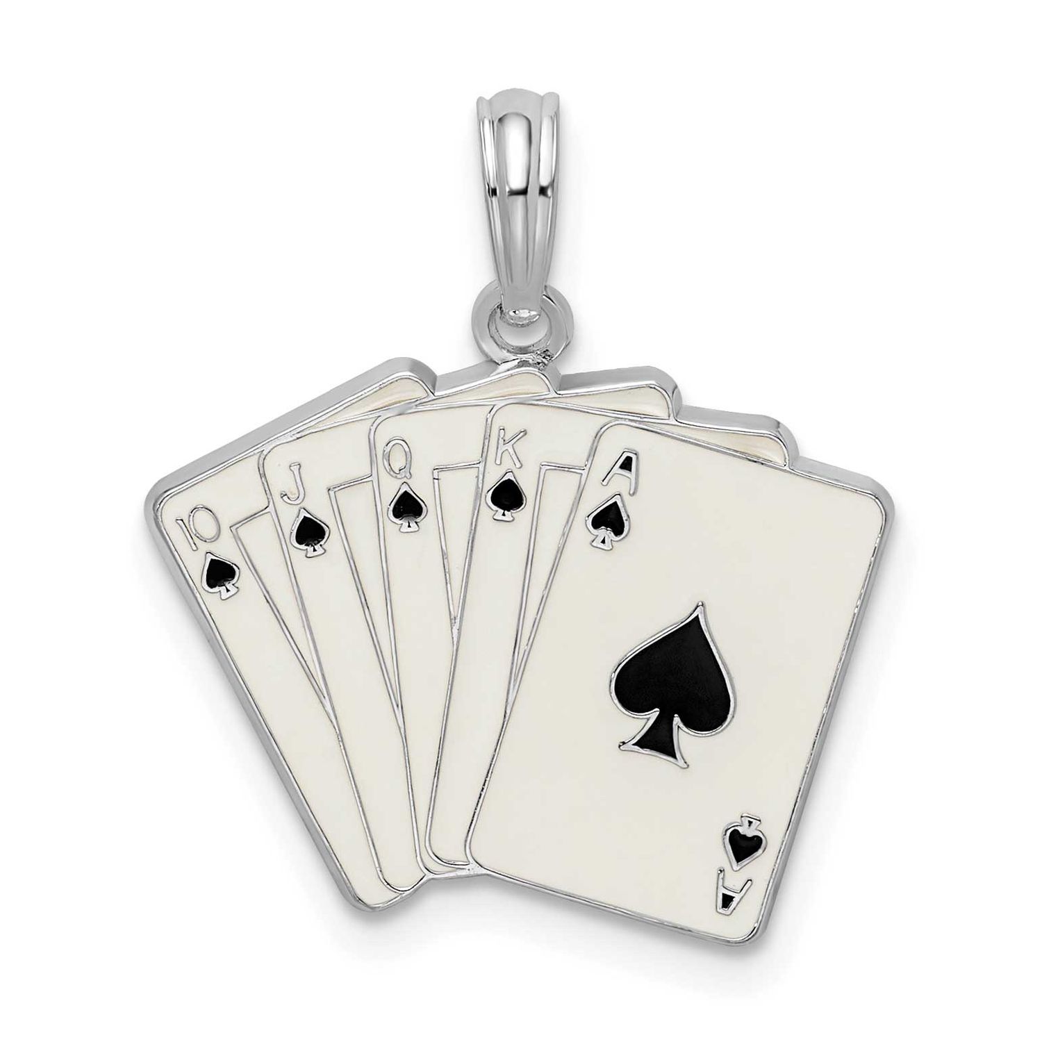 De-Ani Enameled Cards Royal Flush Pendant Sterling Silver Rhodium-plated, QC10666, 637218144884