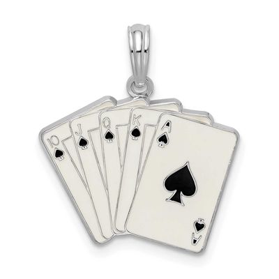 De-Ani Enameled Cards Royal Flush Pendant Sterling Silver Rhodium-plated, QC10666, 637218144884