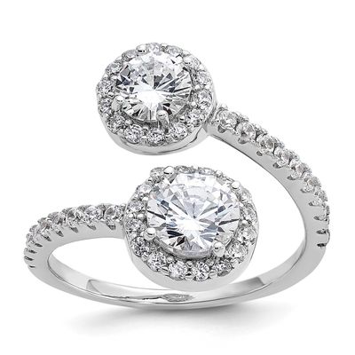 Cheryl M Polished Round CZ Halo Bypass Ring Sterling Silver Rhodium-plated, QCM1829-9, 196904277058