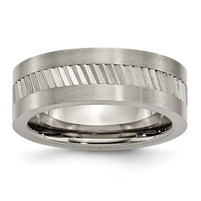 Sawtooth Design Flat Polished Brushed Edge 8mm Band Titanium, TB381-9, 886774977676