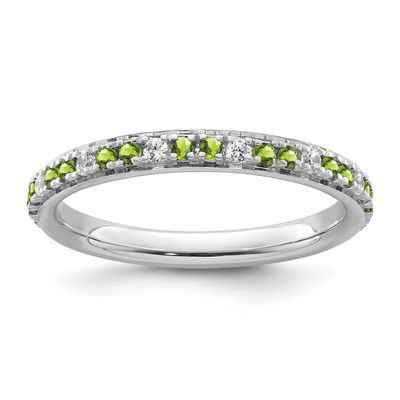 Peridot and Diamond Ring 14k White Gold, SK2206-6,