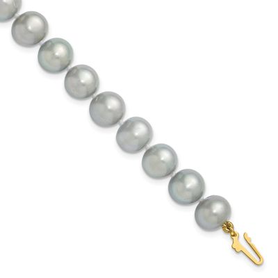 8-9mm Grey Near Round Freshwater Cultured Pearl 7.5 inch Bracelet 14k Gold, XF819-7.5,