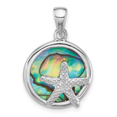 Polished Abalone with Starfish Pendant Sterling Silver Rhodium-plated, QC11583,