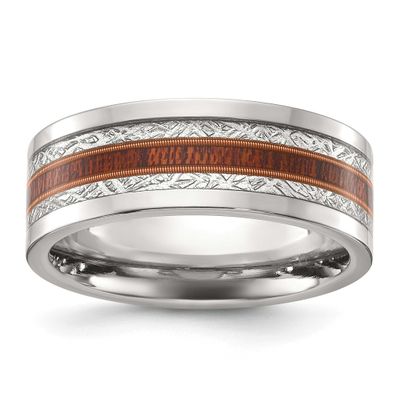 Wood and Imitation Meteorite Inlay 8mm Band Titanium Polished, TB540-11, 196904296769