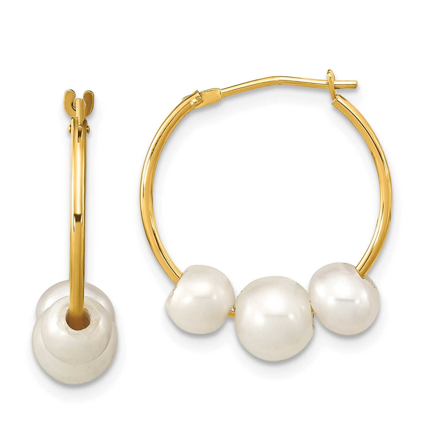 Madi K 5-7mm White Round Freshwater Cultured Pearl Hoop Earrings 10k Gold, 10SE3046,