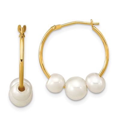 Madi K 5-7mm White Round Freshwater Cultured Pearl Hoop Earrings 10k Gold, 10SE3046,